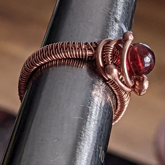 Handmade Garnet Ring Copper Wrapped Gemstone Unique Artistic Designer Jewelry - Picture 15 of 16